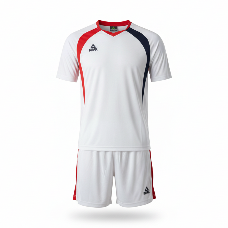 PEAK White Red Navy Uniform - Ghost Mannequin Front View White Background