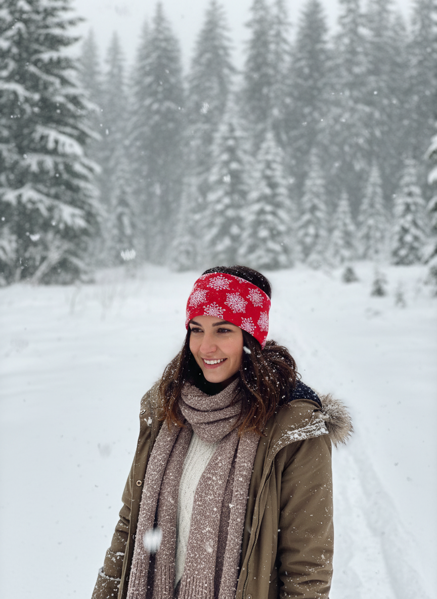 Functional Headgear - Fleece Snowflake Red