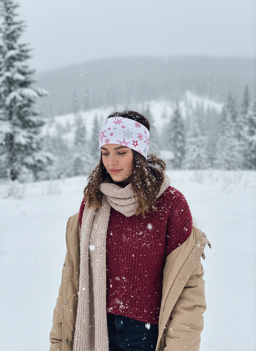 Functional Headgear - Fleece Snowflake White