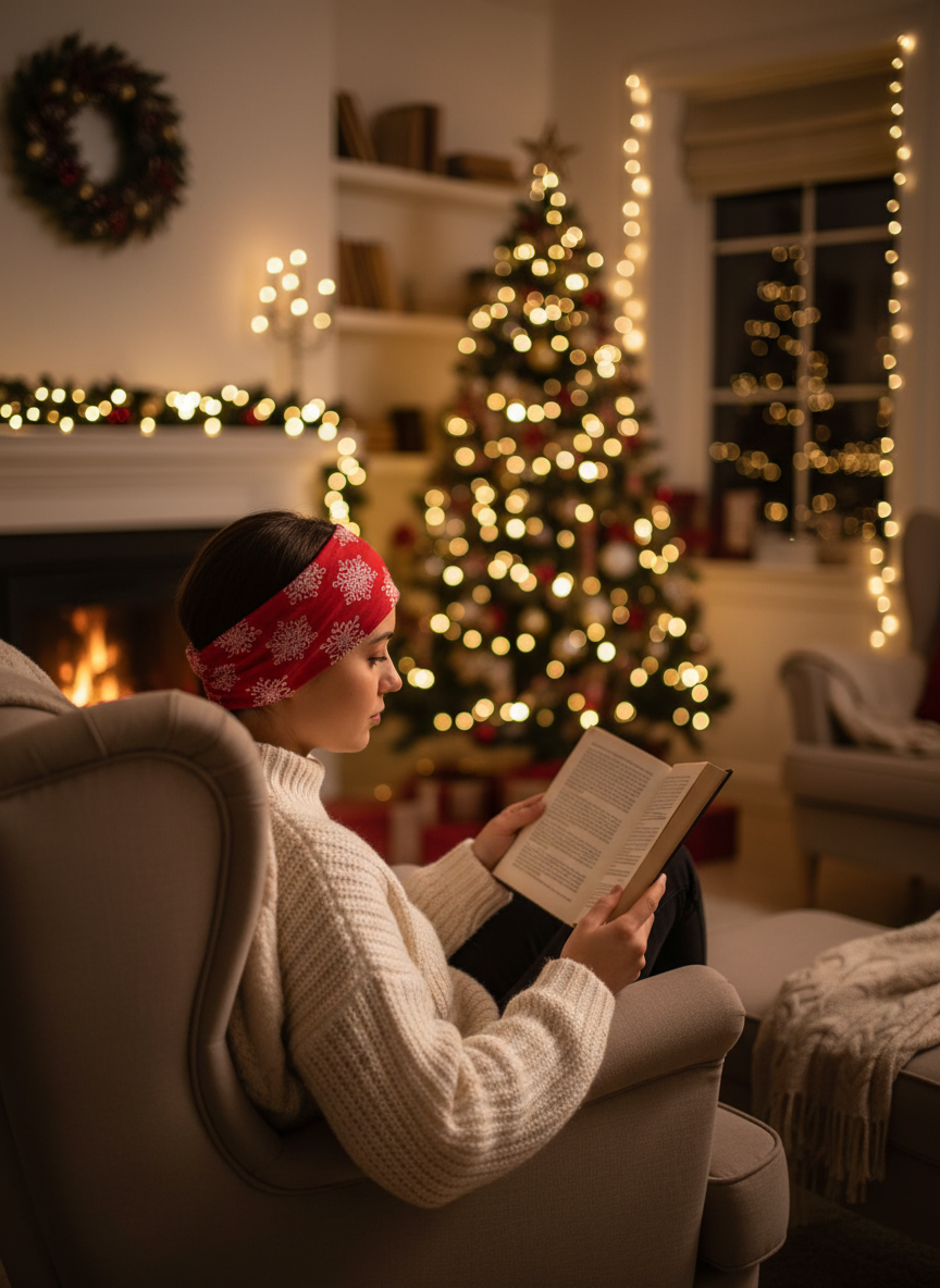 Functional Headgear - Fleece Snowflake Red