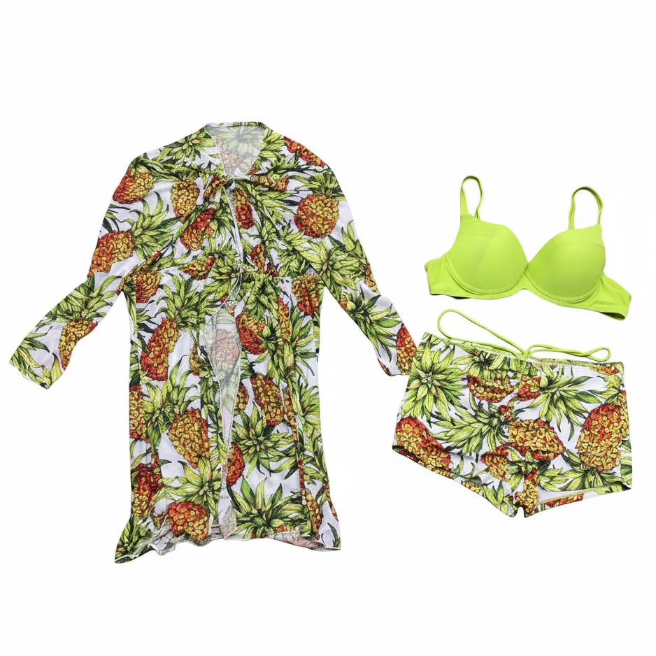 Pineapple Print Swimsuit Set White Background