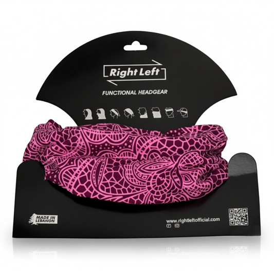 Pink Afro pattern headgear on white background