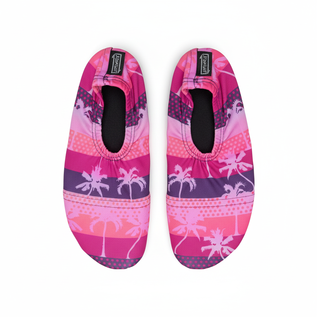 Pink palm tree water shoes with white background