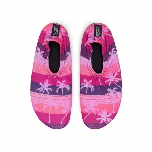 Pink palm tree water shoes with white background