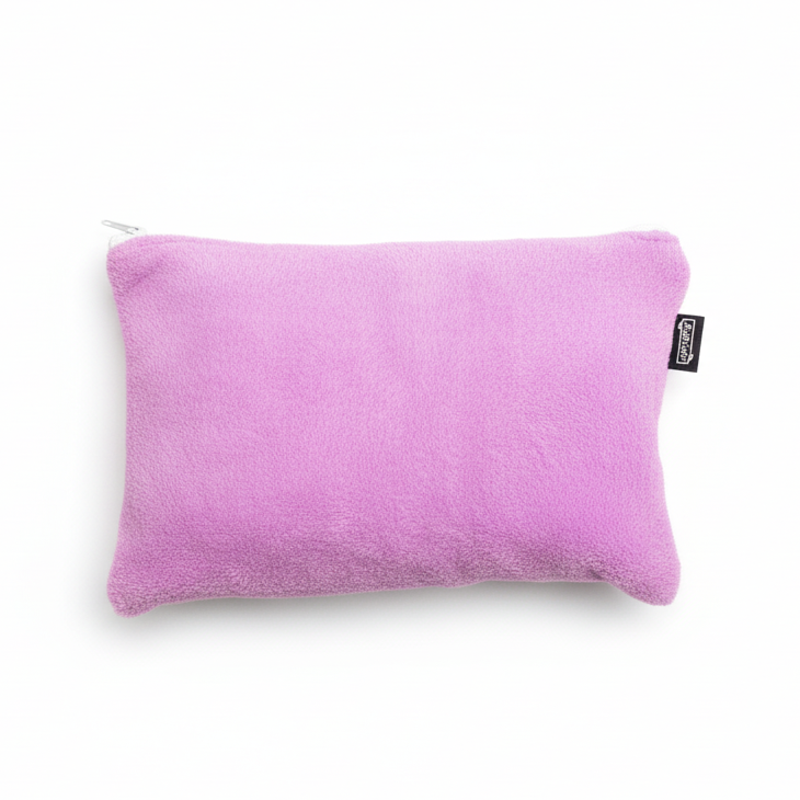 Pink plush pouch on white background