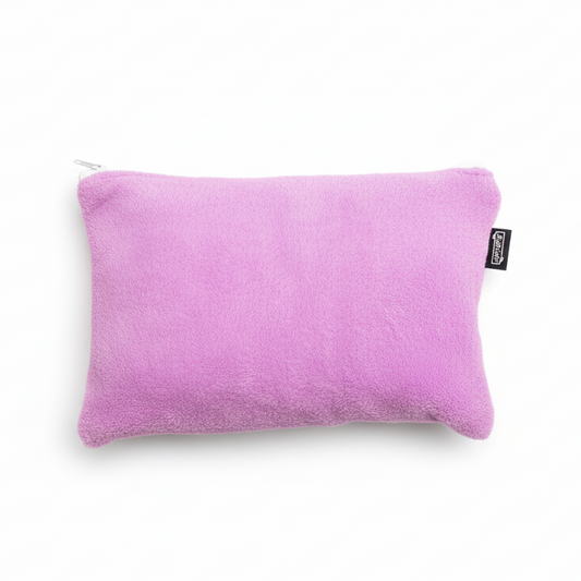 Pink plush pouch on white background