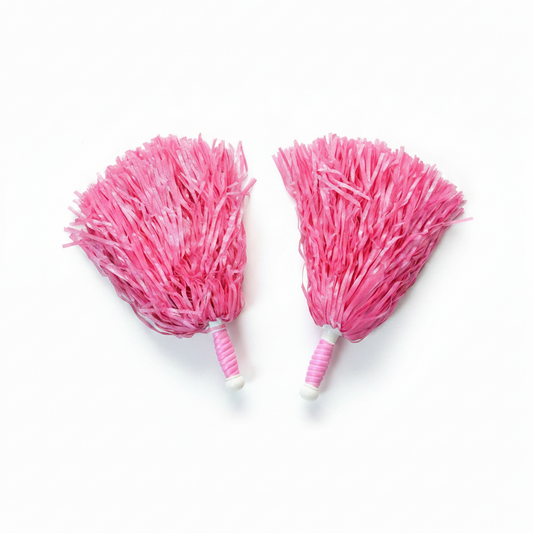 Pink Pom Poms White Background