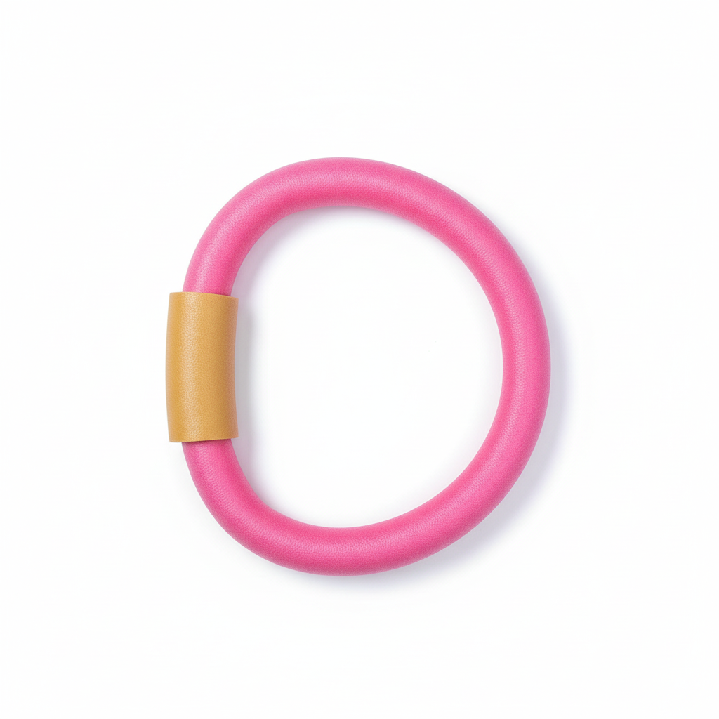 Pink pool noodle ring with gold connector on white background