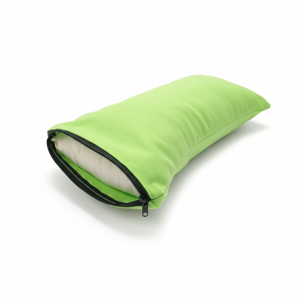 Pistachio green microfiber pillow with zipper open