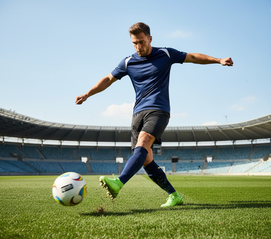 Player kicking football