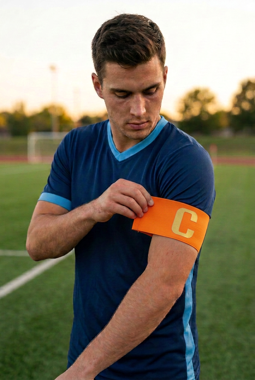 Player wearing the orange captain’s armband with a gold C