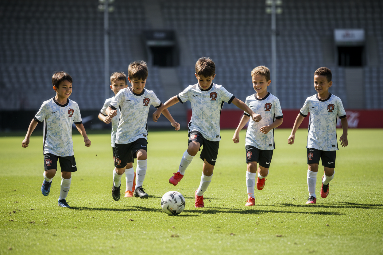 Portugal Away Kit – Kids Team Playing Football
