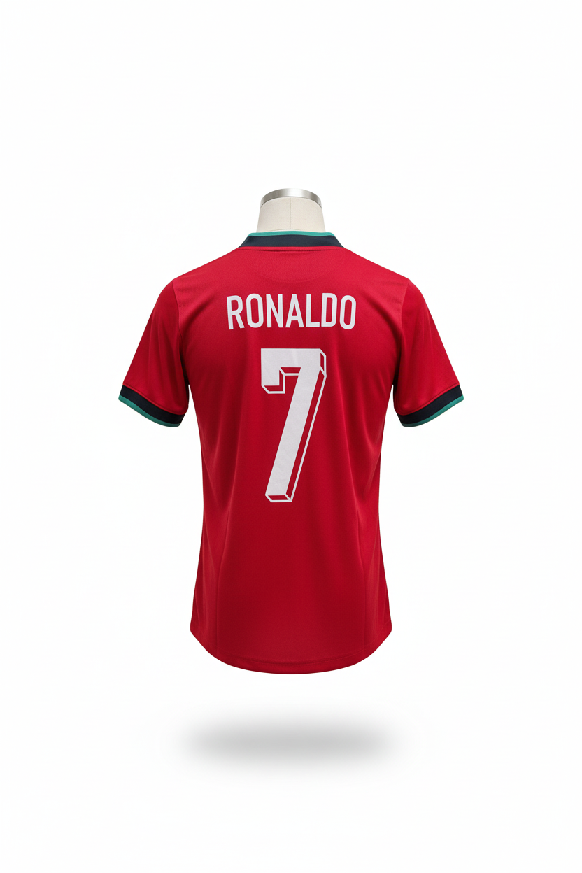 Portugal Ronaldo #7 Jersey – Back View Ghost Mannequin White Background
