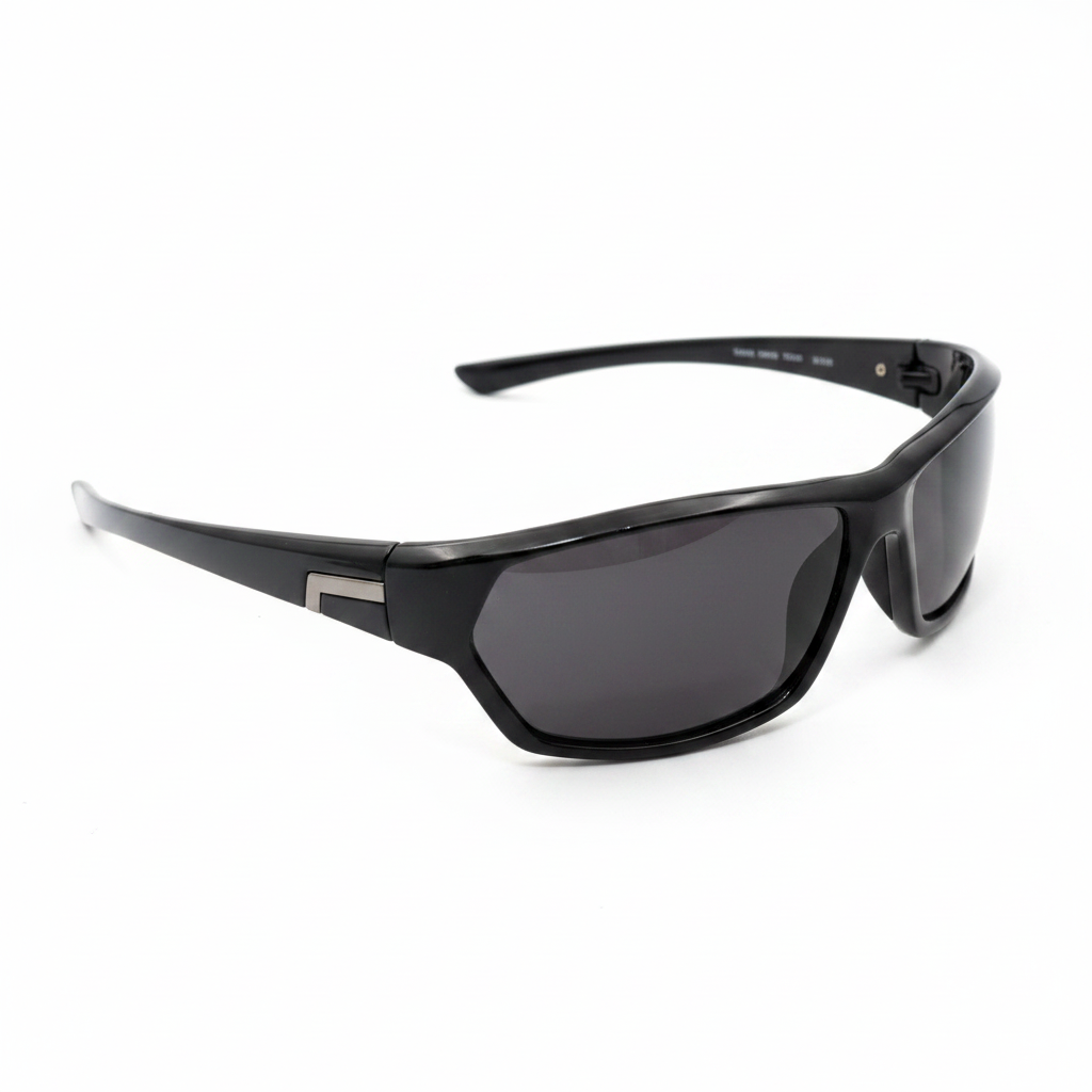 Pro product photo of black wraparound sport sunglasses