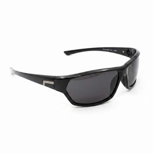 Pro product photo of black wraparound sport sunglasses