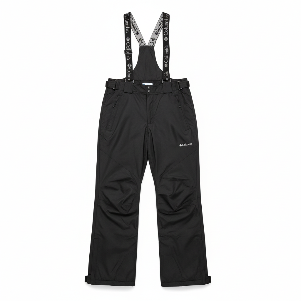 Product photo with white background - black Columbia ski pants