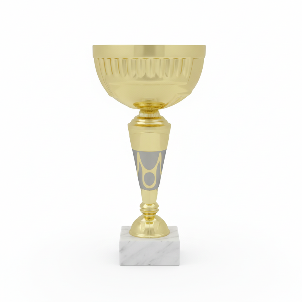 Product photo with white background - gold trophy with fluted design