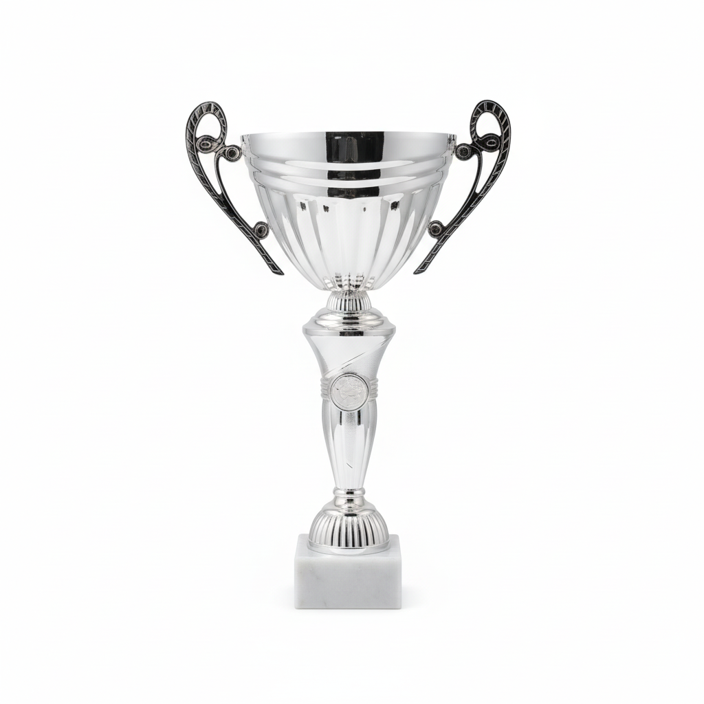 Product photo with white background - silver trophy with handles