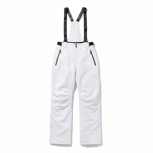 Product photo with white background - white Columbia ski pants