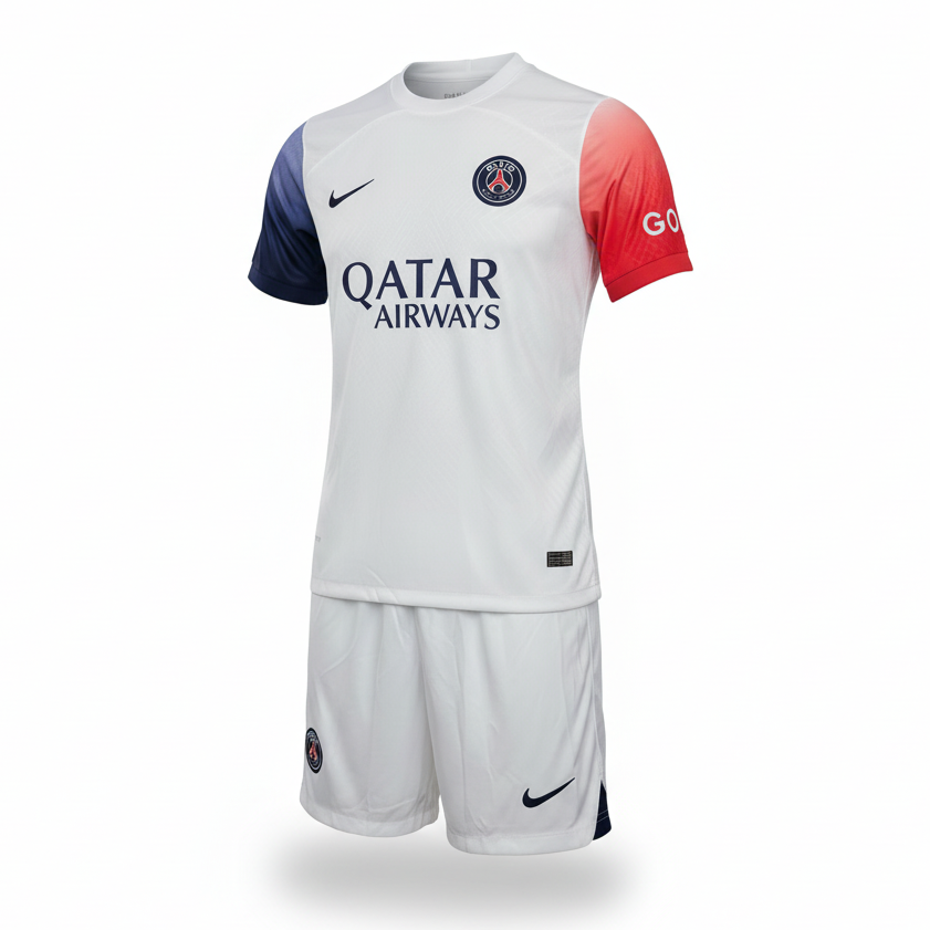 PSG White Away Kit - Ghost Mannequin White Background