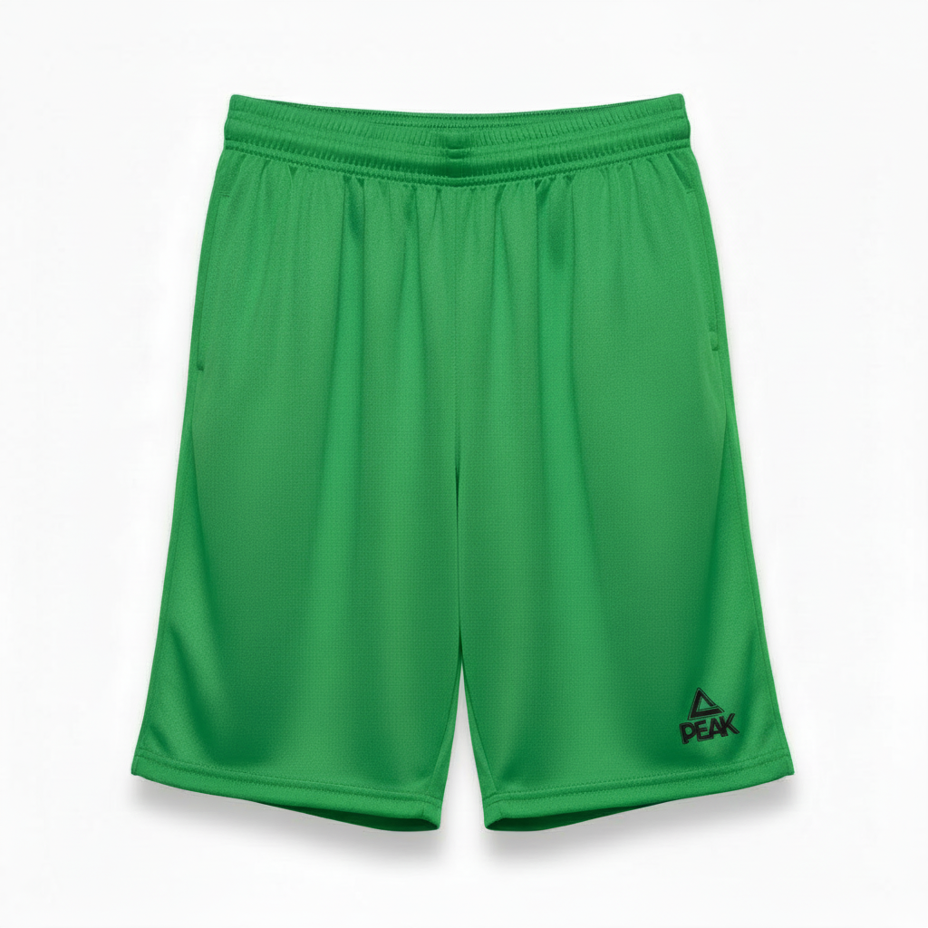 Pure green PEAK athletic shorts with white logo
