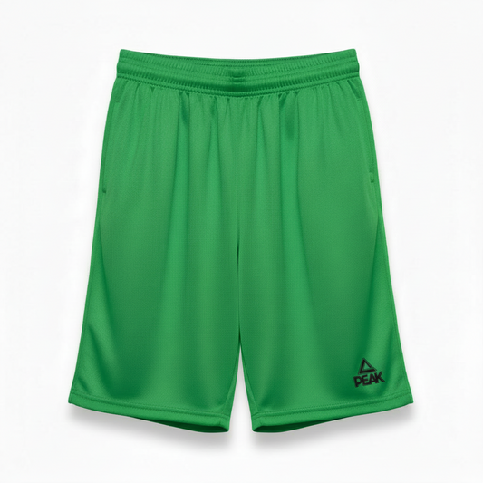 Pure green PEAK athletic shorts with white logo