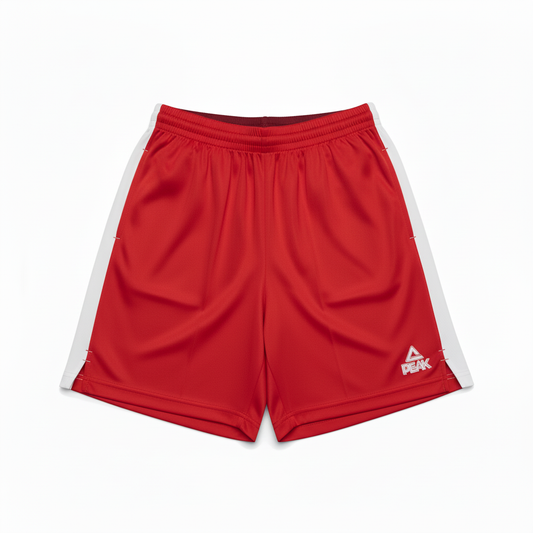 Pure red and white PEAK shorts on white background