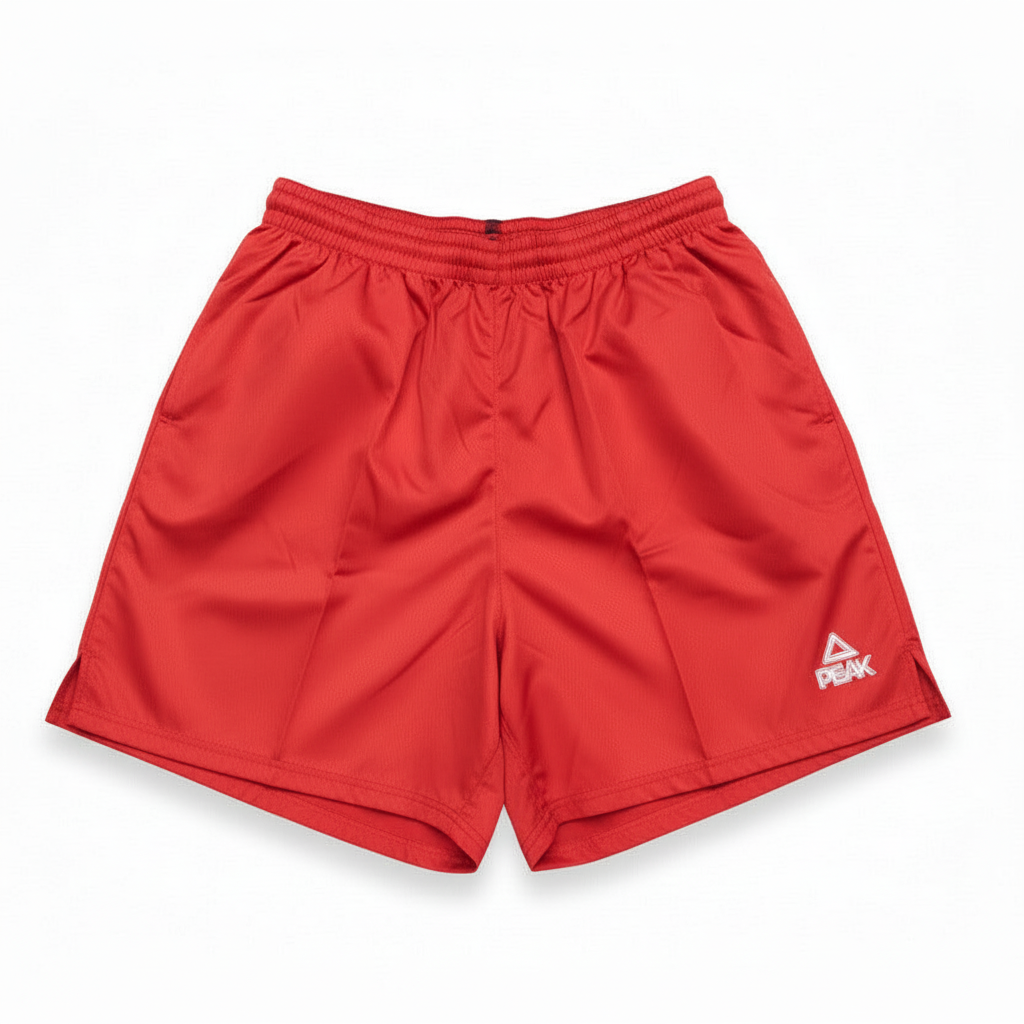 Pure red PEAK shorts on white background
