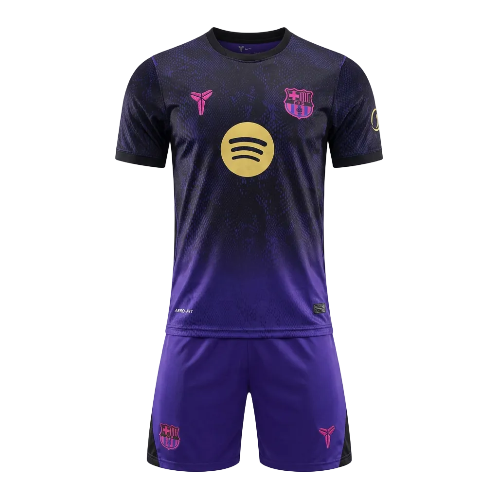 Purple football kit in ghost-mannequin style