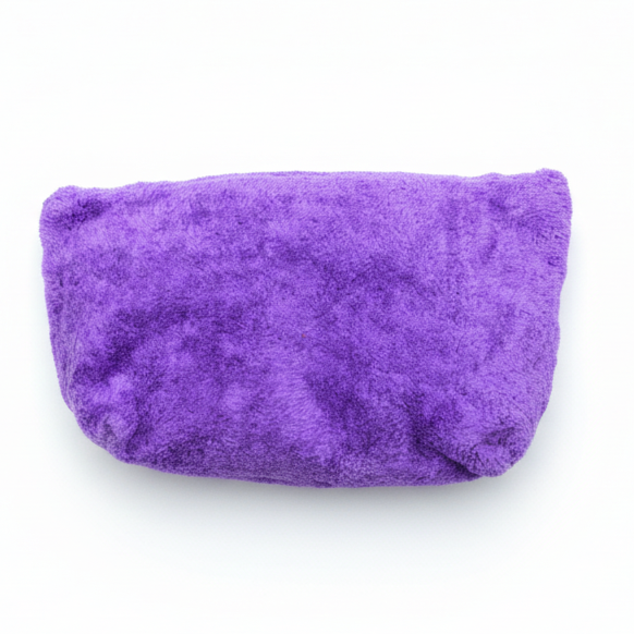 Purple plush pouch on white background