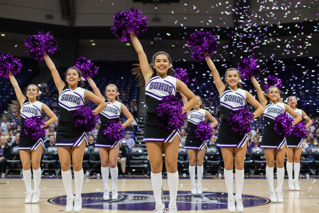 Purple Pom-Poms Cheerleading Team Lifestyle