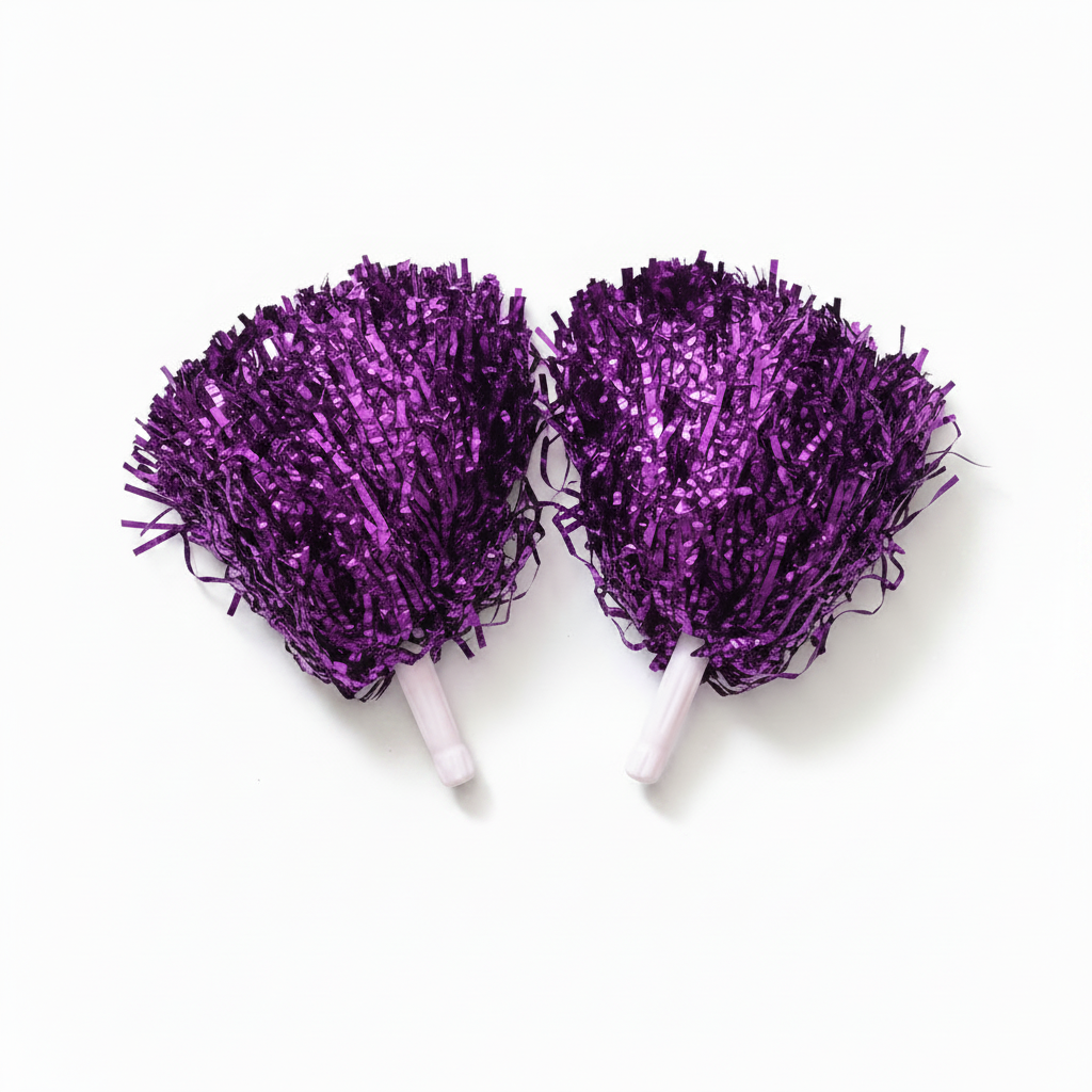 Purple Pom Poms White Background