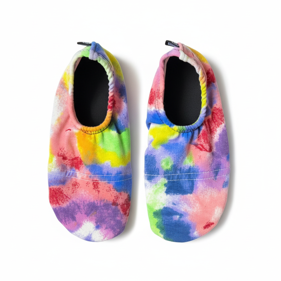 Rainbow tie-dye shoes on white background