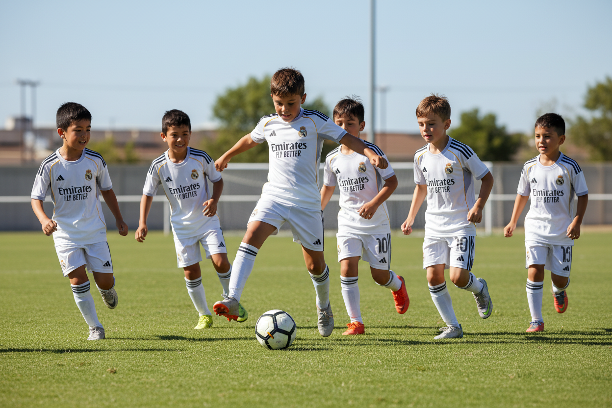 Real Madrid White Kit #10 - Kids Team Playing Football