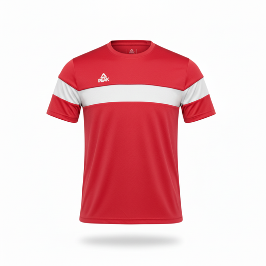 Red and white PEAK athletic t-shirt