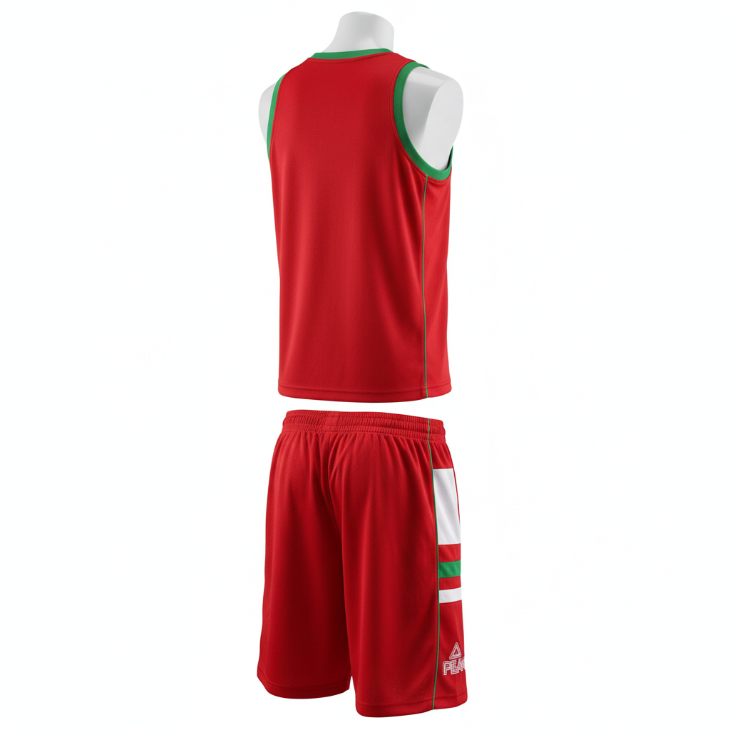 Red basketball uniform back view ghost mannequin