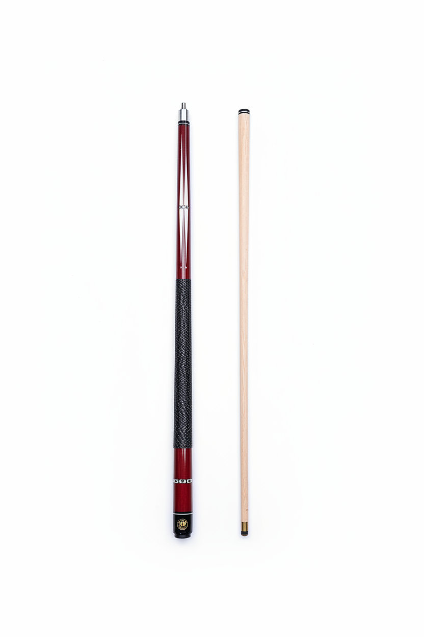 Red Billiard Cue Two-Piece White Background