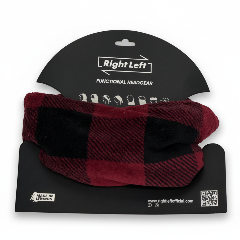 Red black plaid fur headgear on white background