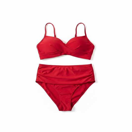 Red Crossover Bikini Set White Background