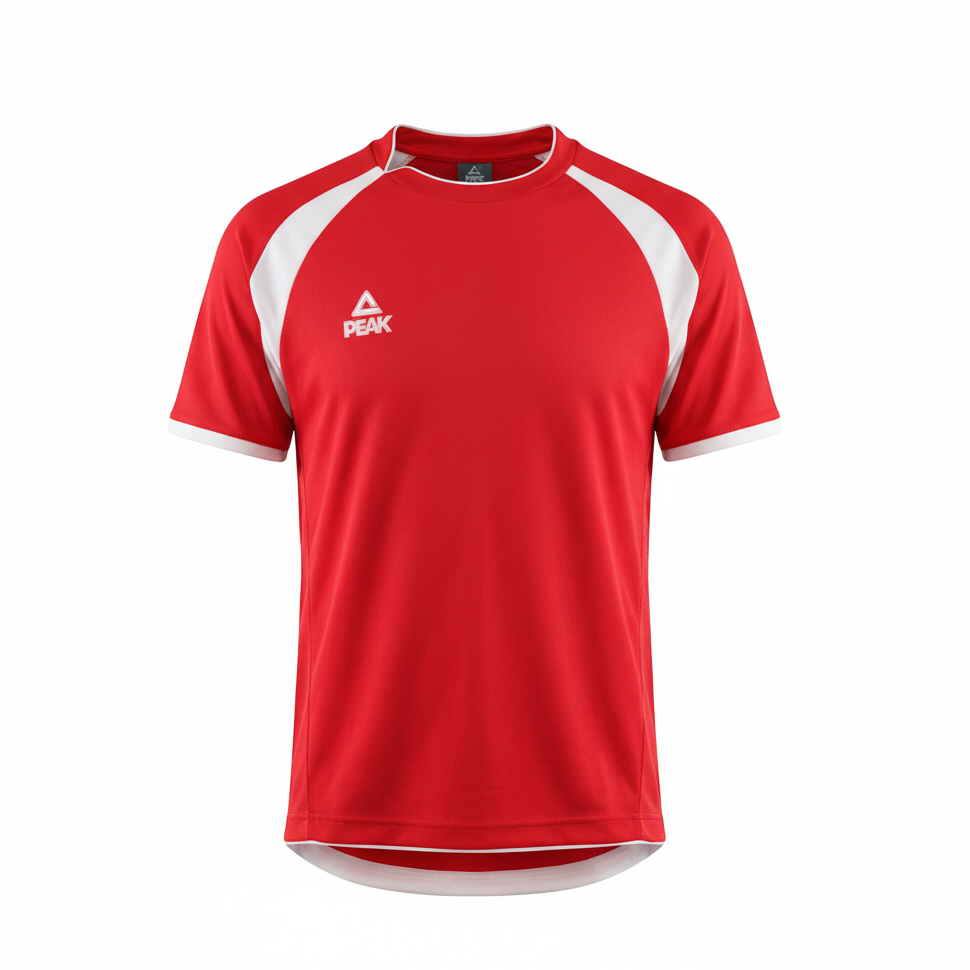 Red Peak jersey with white raglan sleeves