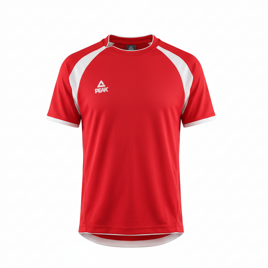 Red Peak jersey with white raglan sleeves