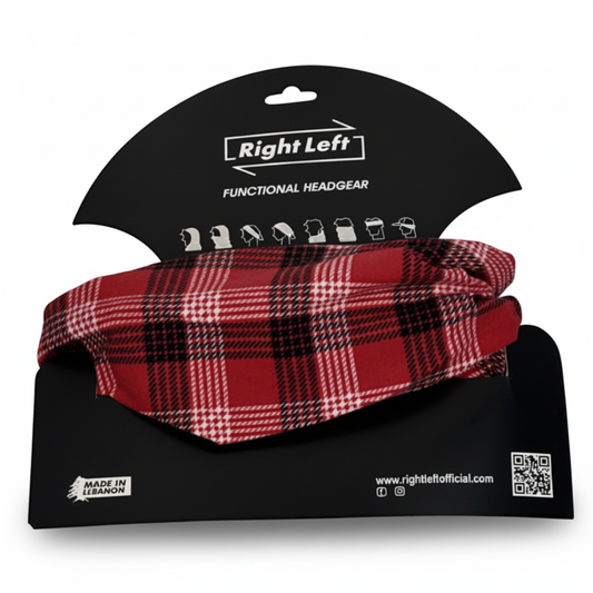 Red plaid headgear on white background