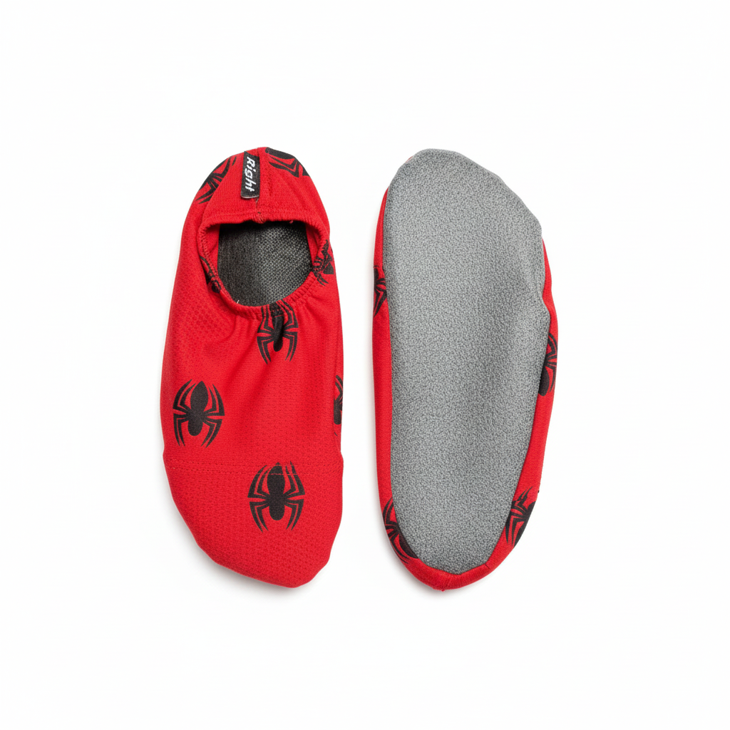 Red spider slippers with sole view on white background