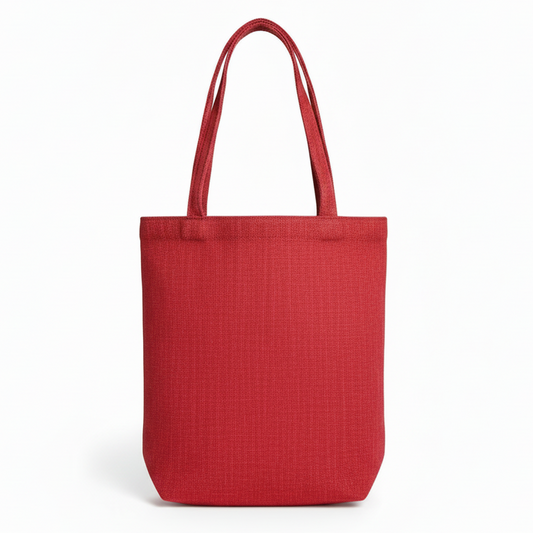 Red tote bag on white background