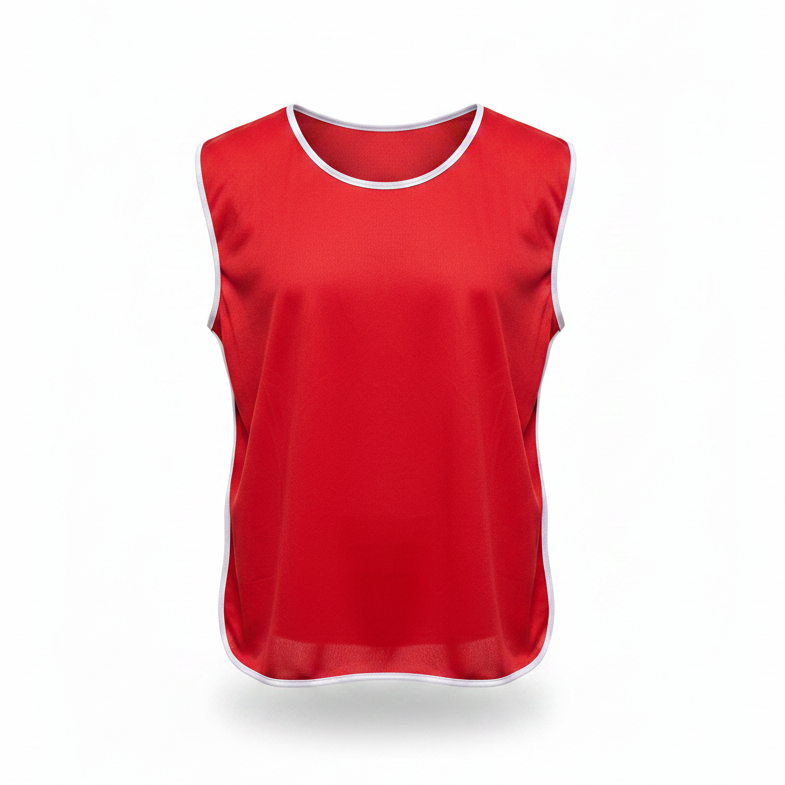 Red training bib ghost mannequin white background