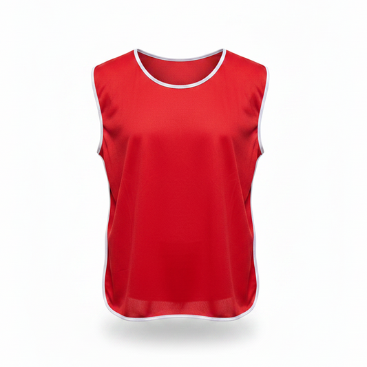 Red training bib ghost mannequin white background