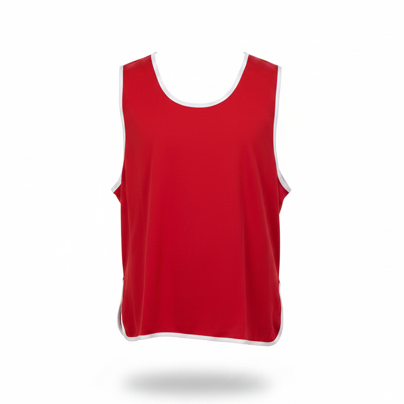 Red training bib straight front view