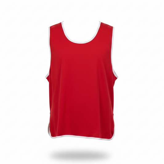 Red training bib straight front view