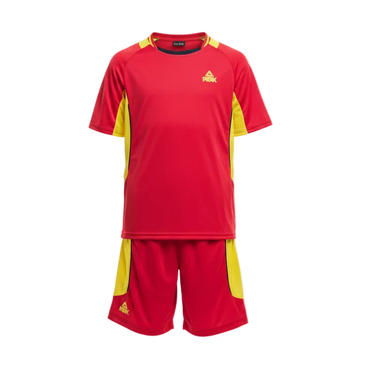 Red yellow PEAK uniform ghost mannequin white background