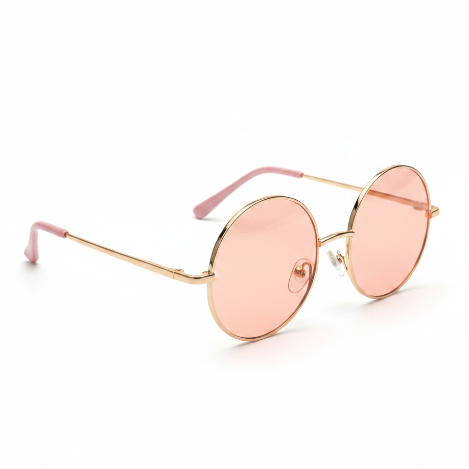 Round Gold Frame Pink Tinted Sunglasses – White Background